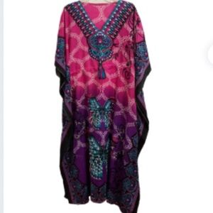 EUC Butterfly Kaftan Multicolor with Drawstring Waist One Size
